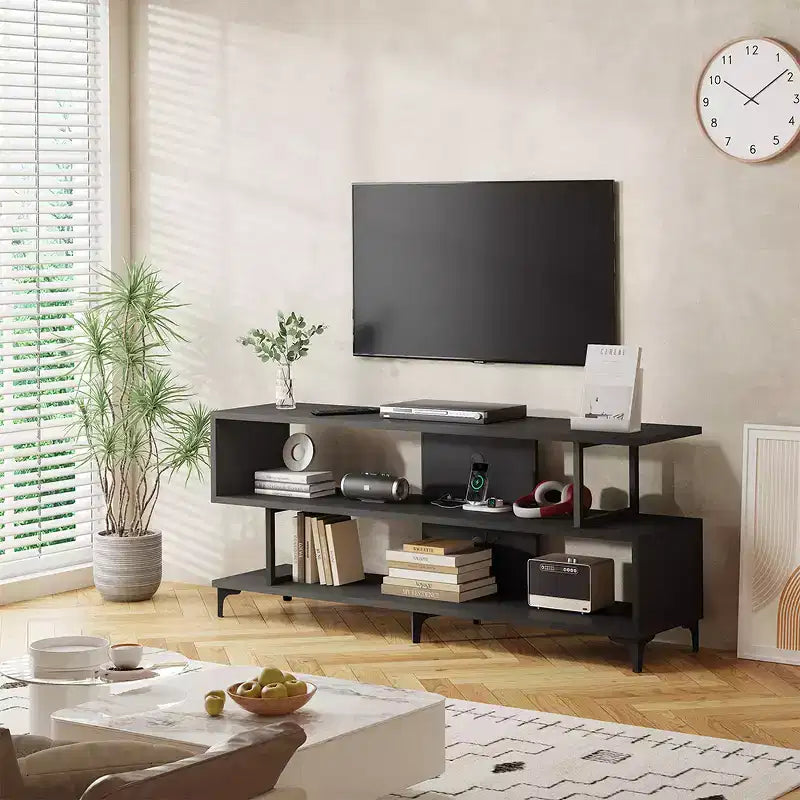 Meuble TV pour téléviseurs jusqu'à 65 pouces, meuble de divertissement avec prise de courant