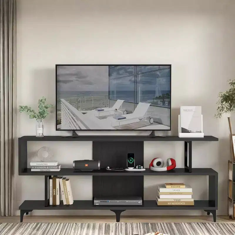 Meuble TV pour téléviseurs jusqu'à 65 pouces, meuble de divertissement avec prise de courant