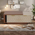 MAYEERTY V-Shaped Pattern Coffee Table Walnut Oak Veneers Brass Accents Modern Living Room Furnitures