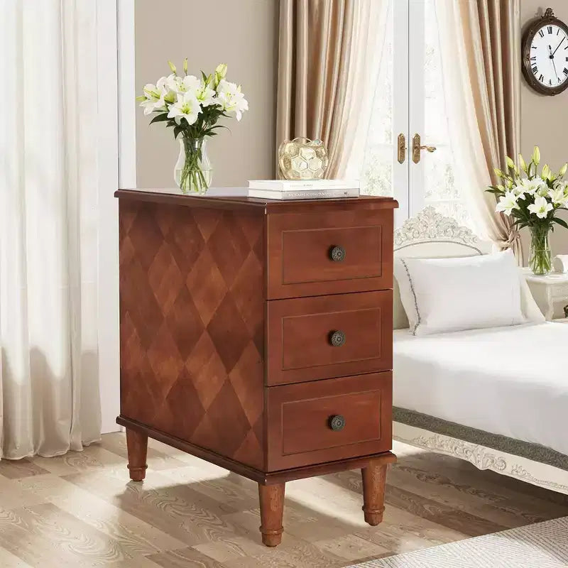MAYEERTY Narrow 3-Drawer Side Table Solid Wood Construction Fully Assembled Home Use