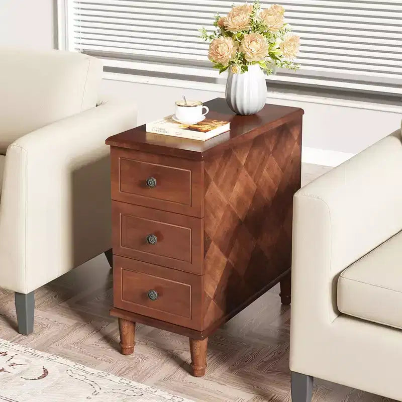 Table d'appoint étroite à 3 tiroirs en bois massif entièrement assemblée pour usage domestique