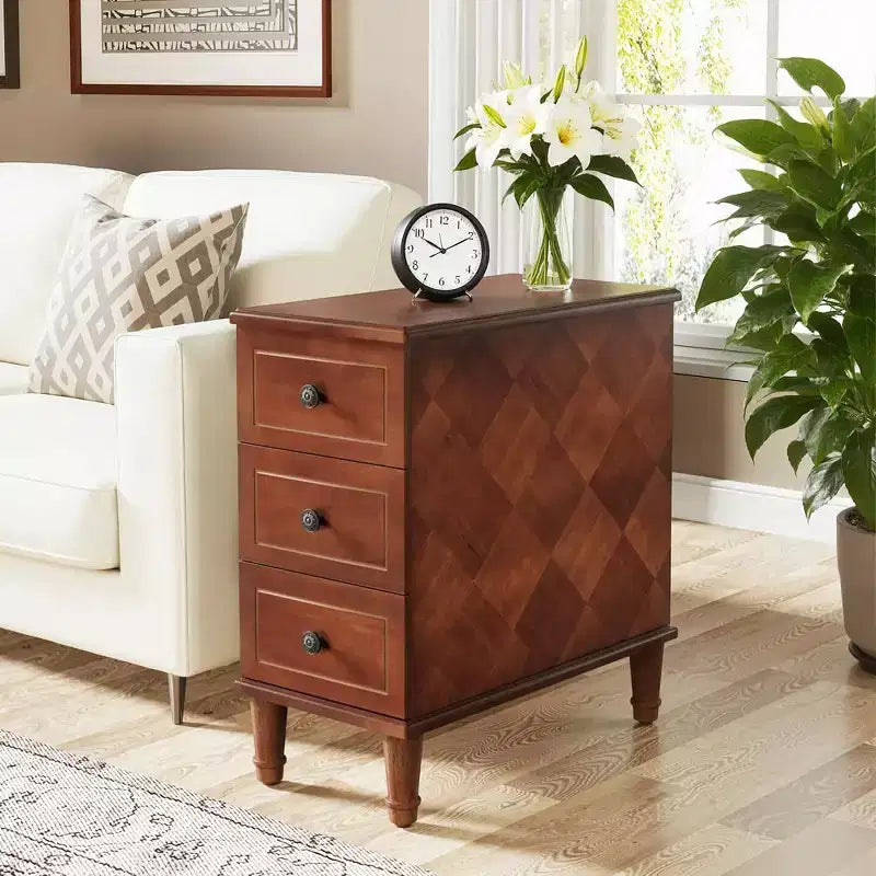 Table d'appoint étroite à 3 tiroirs en bois massif entièrement assemblée pour usage domestique