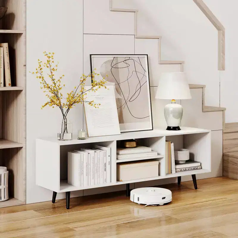 Meuble TV avec étagères de rangement pour téléviseurs de 55 pouces et pieds en métal robustes