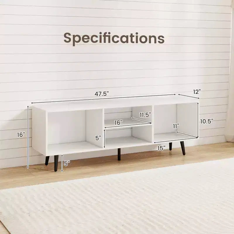 Meuble TV avec étagères de rangement pour téléviseurs de 55 pouces et pieds en métal robustes