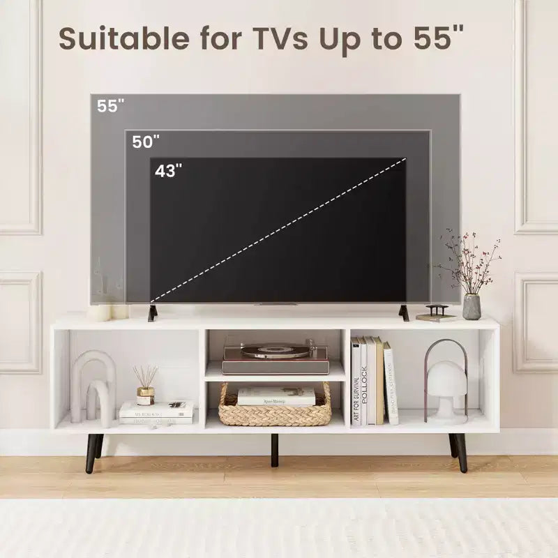 Meuble TV avec étagères de rangement pour téléviseurs de 55 pouces et pieds en métal robustes