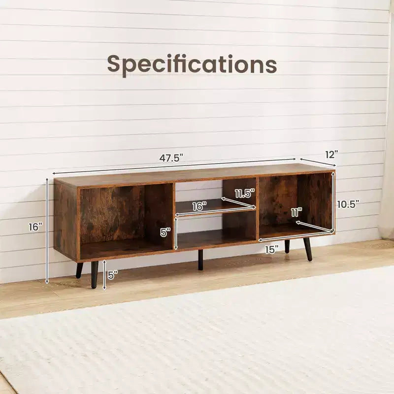 Meuble TV avec étagères de rangement pour téléviseurs de 55 pouces et pieds en métal robustes