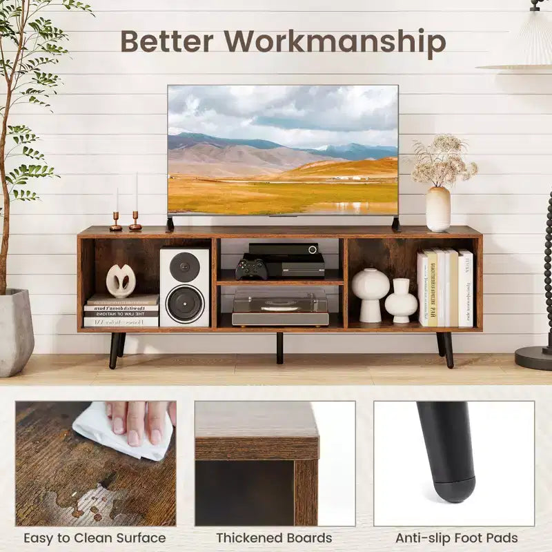 Meuble TV avec étagères de rangement pour téléviseurs de 55 pouces et pieds en métal robustes