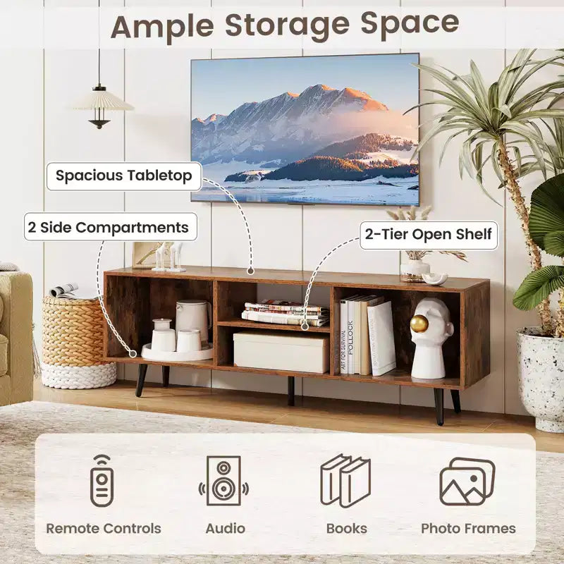 Meuble TV avec étagères de rangement pour téléviseurs de 55 pouces et pieds en métal robustes