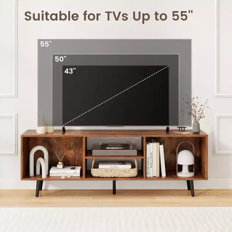 Meuble TV avec étagères de rangement pour téléviseurs de 55 pouces et pieds en métal robustes