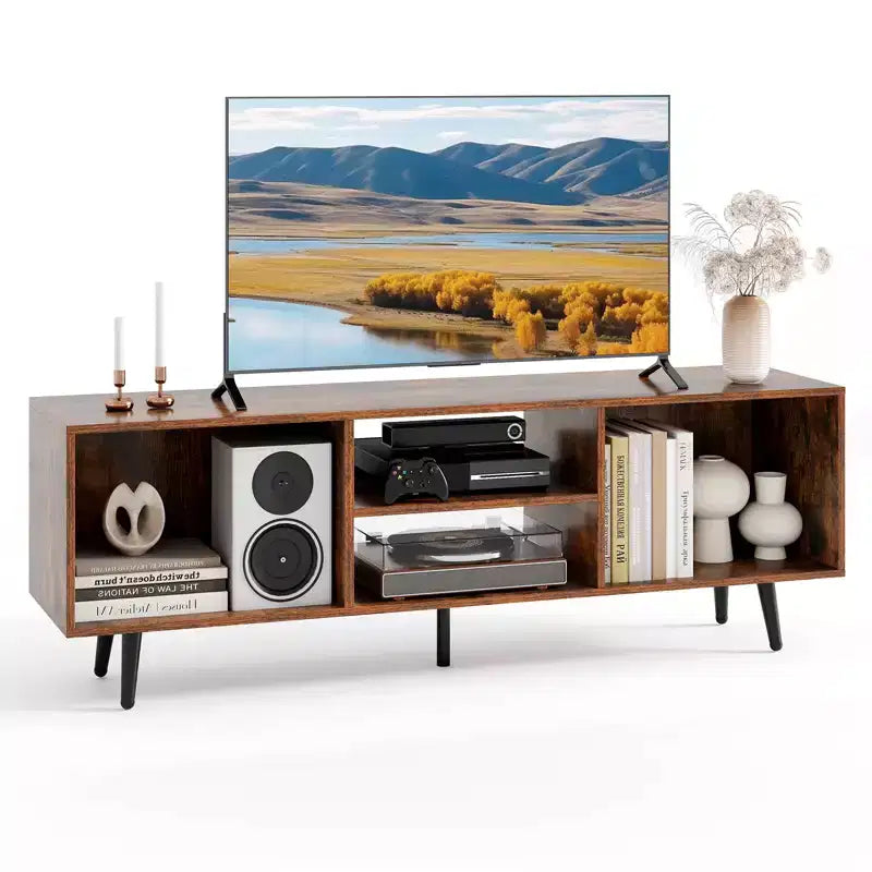 Costway 47.5 Console Cabinet for 55-Inch TVs with Storage Shelves Heavy-duty Metal Legs White/Brown