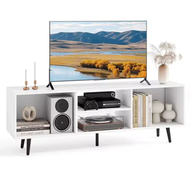 Meuble TV avec étagères de rangement pour téléviseurs de 55 pouces et pieds en métal robustes