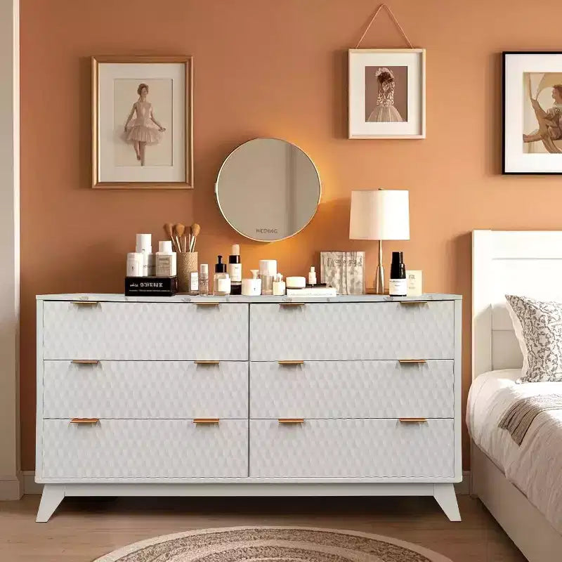 Commode à 6 tiroirs avec plateau en faux marbre, armoire de rangement robuste avec dispositif anti-basculement