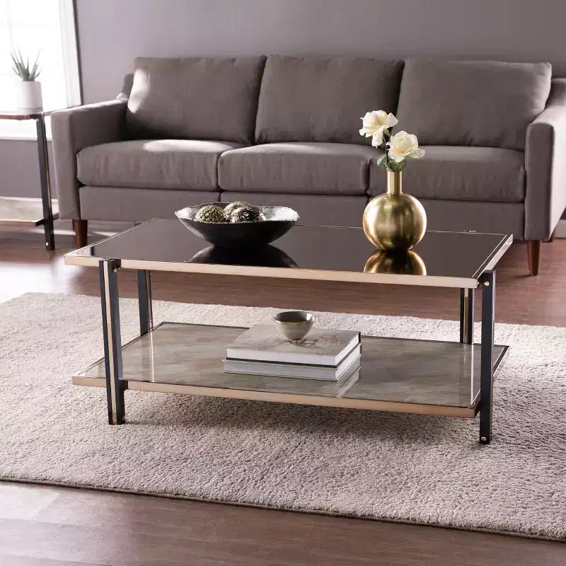 Table basse avec plateau miroir - Doré