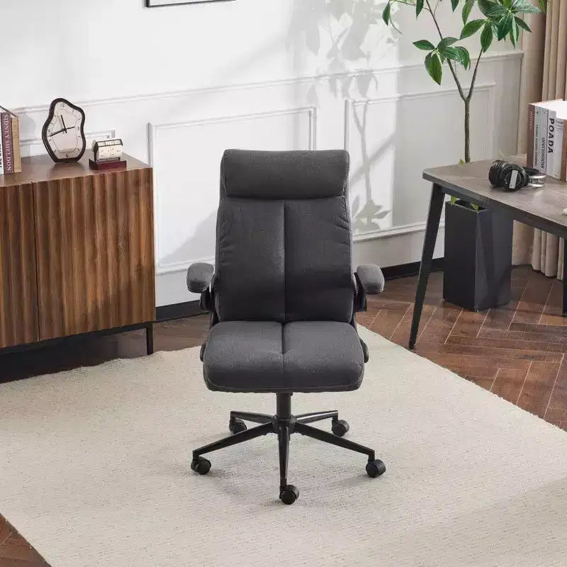 Karl Home |28 inch W White Mid-Back Swivel Cotton And Linen Office Chair Task Chair With Adjustable Arms