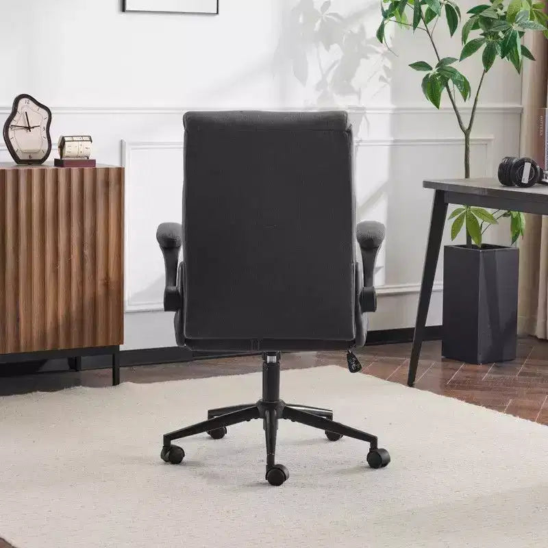 Fauteuil de bureau pivotant mi-dossier en coton et lin avec accoudoirs réglables