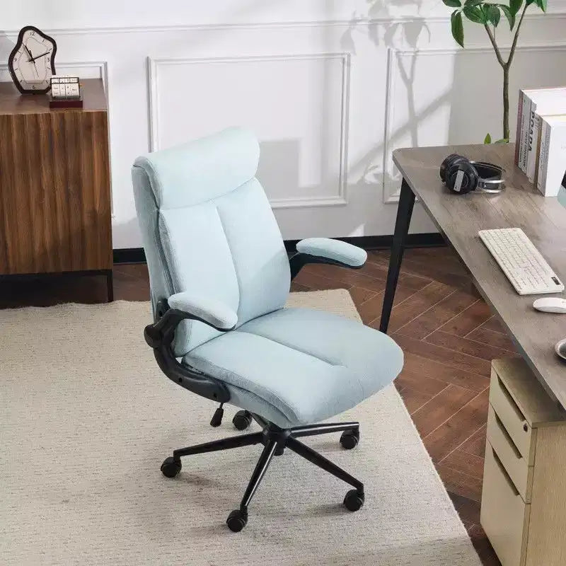 Fauteuil de bureau pivotant mi-dossier en coton et lin avec accoudoirs réglables