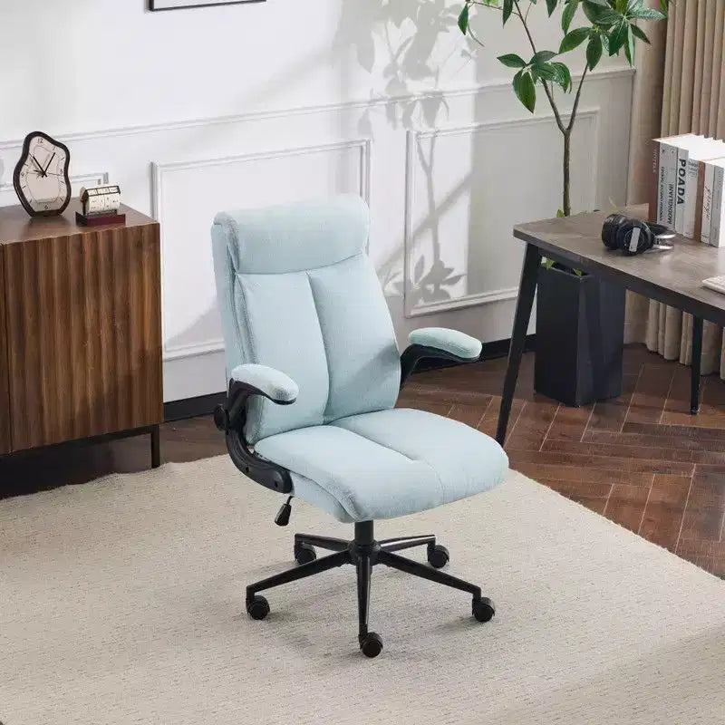 Fauteuil de bureau pivotant mi-dossier en coton et lin avec accoudoirs réglables