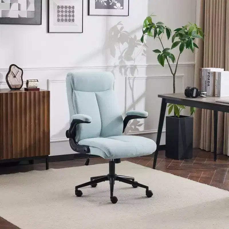 Fauteuil de bureau pivotant mi-dossier en coton et lin avec accoudoirs réglables