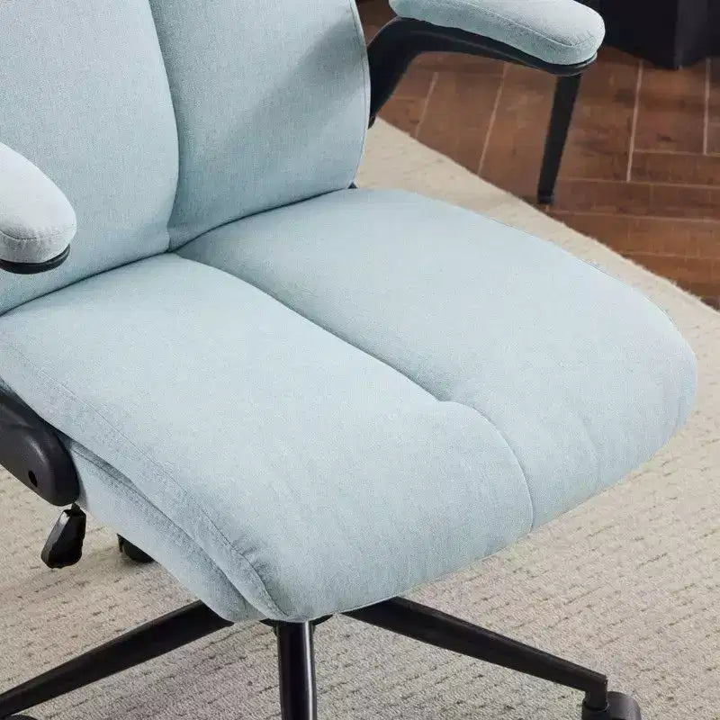 Fauteuil de bureau pivotant mi-dossier en coton et lin avec accoudoirs réglables