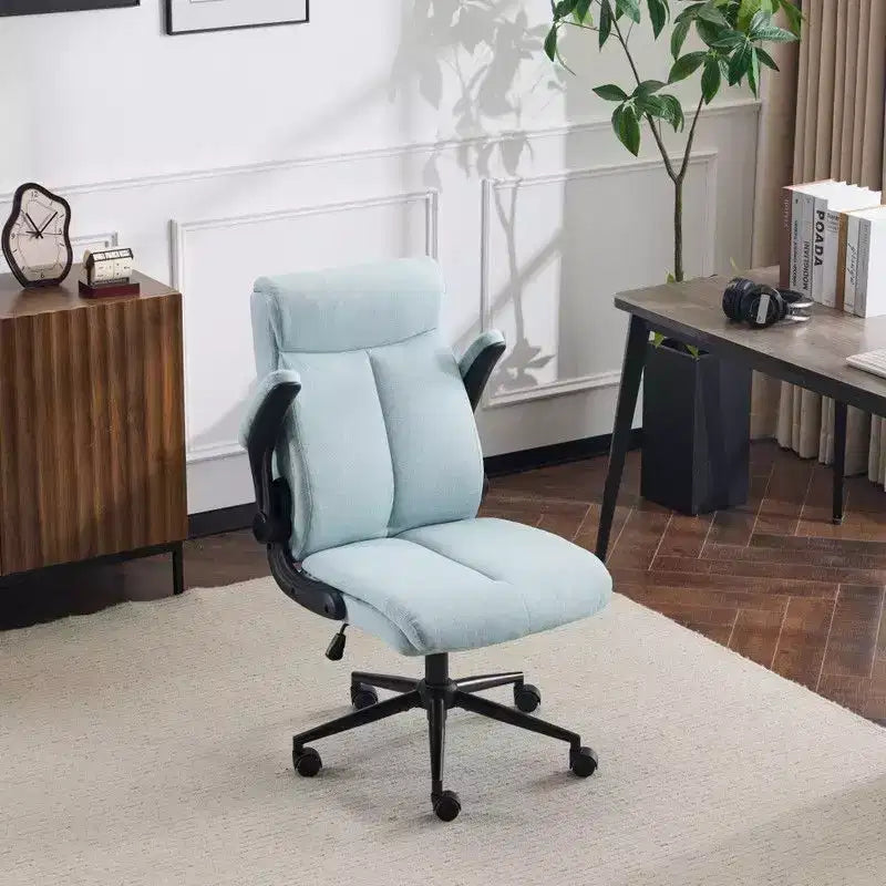 Fauteuil de bureau pivotant mi-dossier en coton et lin avec accoudoirs réglables