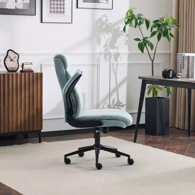 Fauteuil de bureau pivotant mi-dossier en coton et lin avec accoudoirs réglables