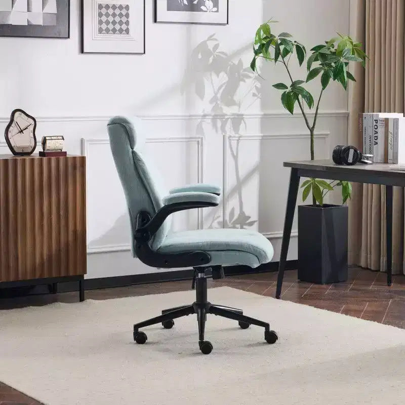 Fauteuil de bureau pivotant mi-dossier en coton et lin avec accoudoirs réglables