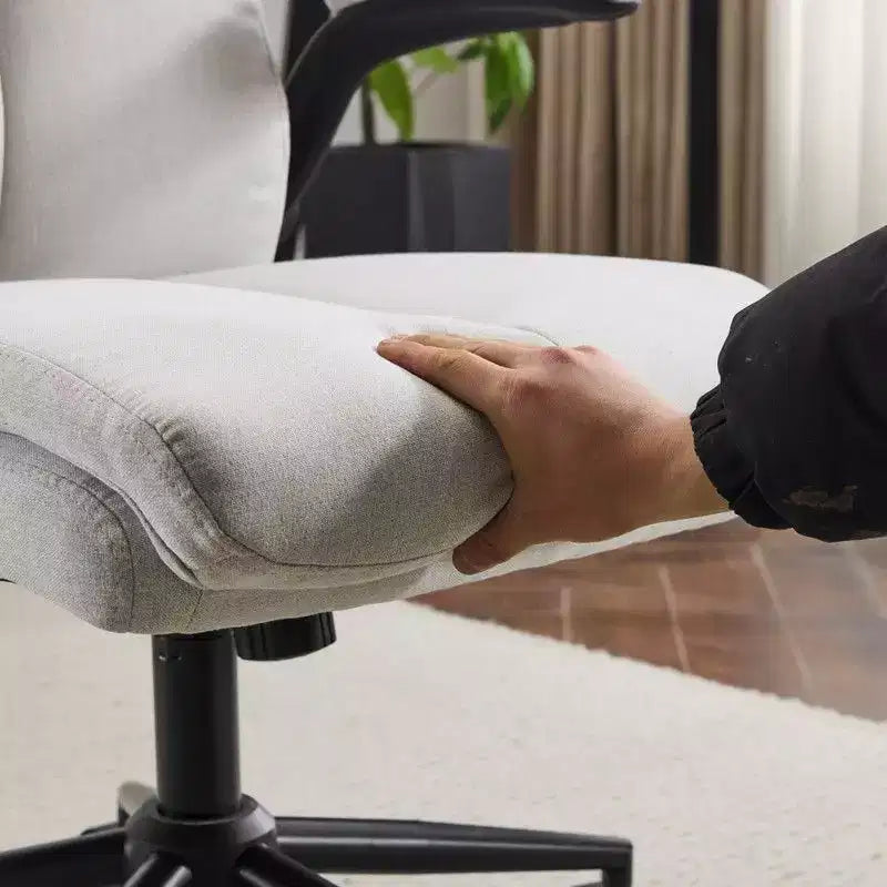 Fauteuil de bureau pivotant mi-dossier en coton et lin avec accoudoirs réglables