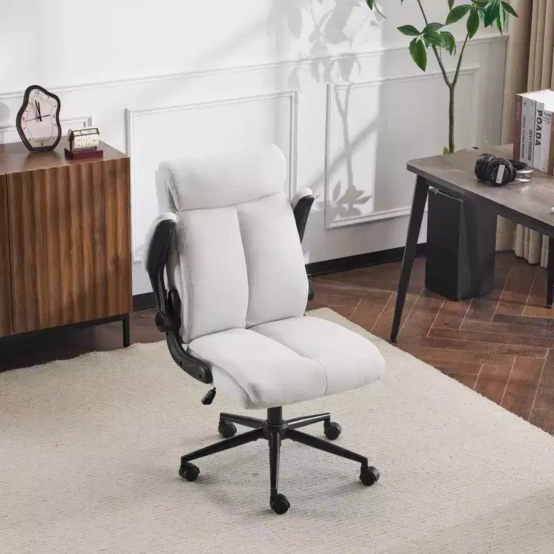 Fauteuil de bureau pivotant mi-dossier en coton et lin avec accoudoirs réglables