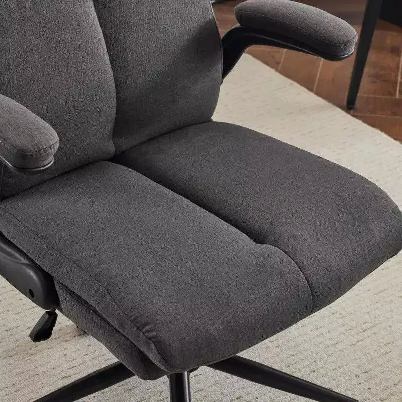 Fauteuil de bureau pivotant mi-dossier en coton et lin avec accoudoirs réglables