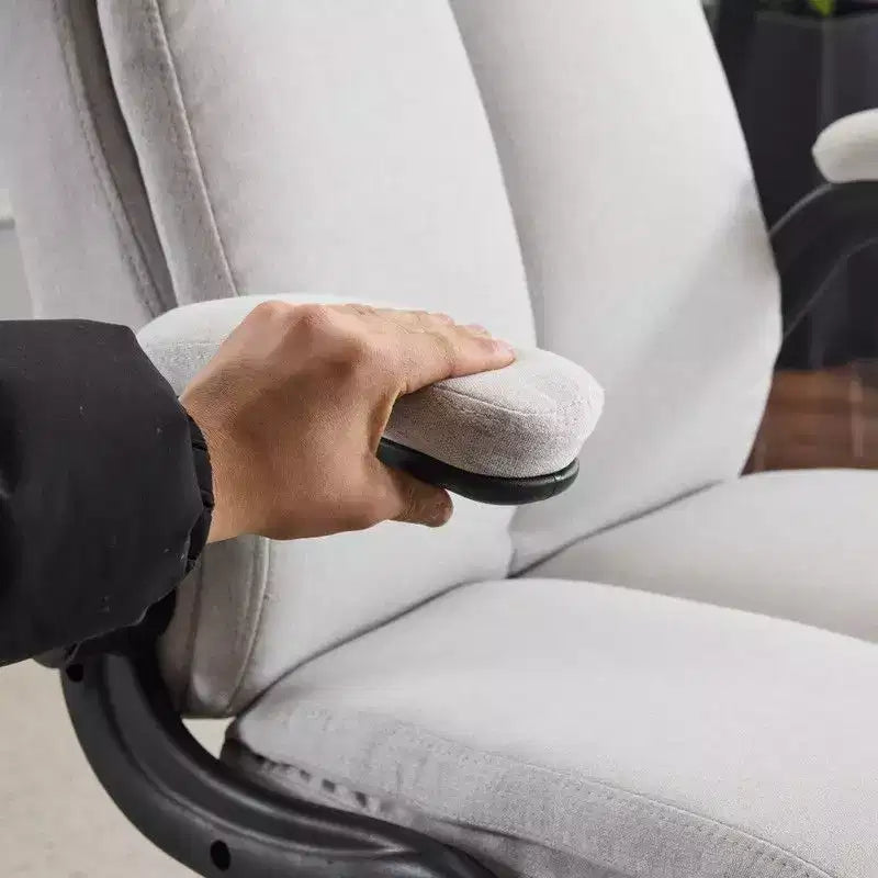 Fauteuil de bureau pivotant mi-dossier en coton et lin avec accoudoirs réglables