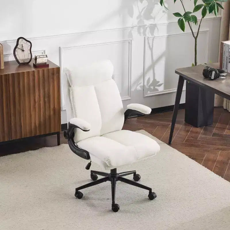 Fauteuil de bureau pivotant mi-dossier en coton et lin avec accoudoirs réglables