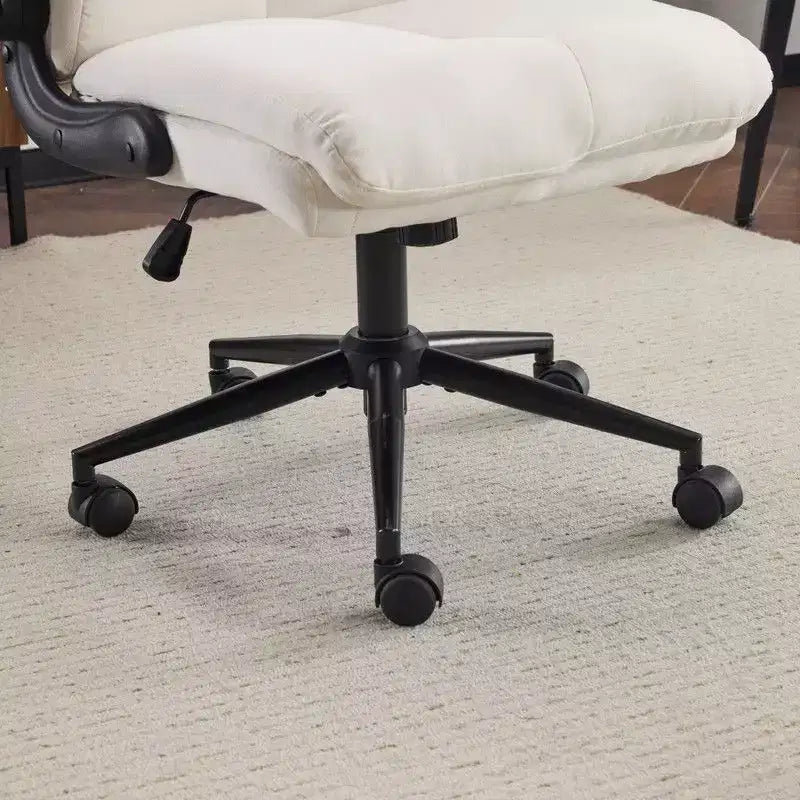 Fauteuil de bureau pivotant mi-dossier en coton et lin avec accoudoirs réglables