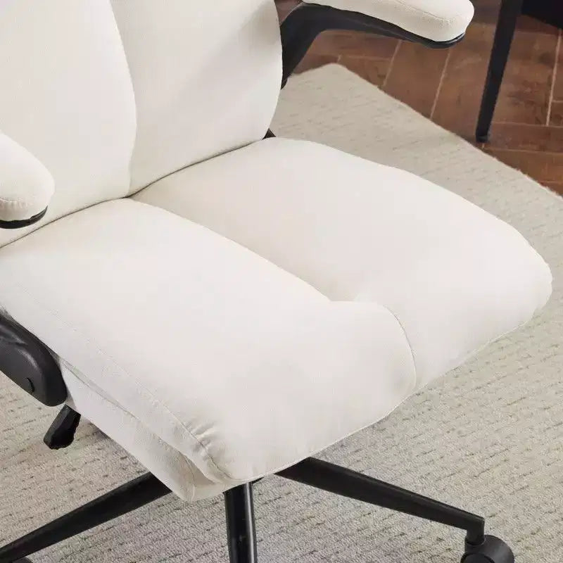 Fauteuil de bureau pivotant mi-dossier en coton et lin avec accoudoirs réglables