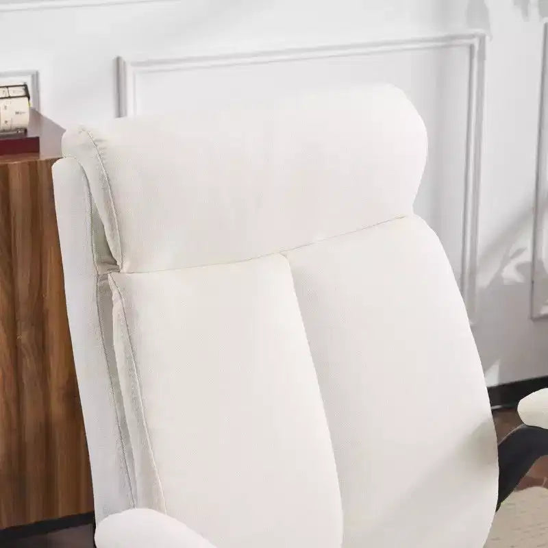 Fauteuil de bureau pivotant mi-dossier en coton et lin avec accoudoirs réglables