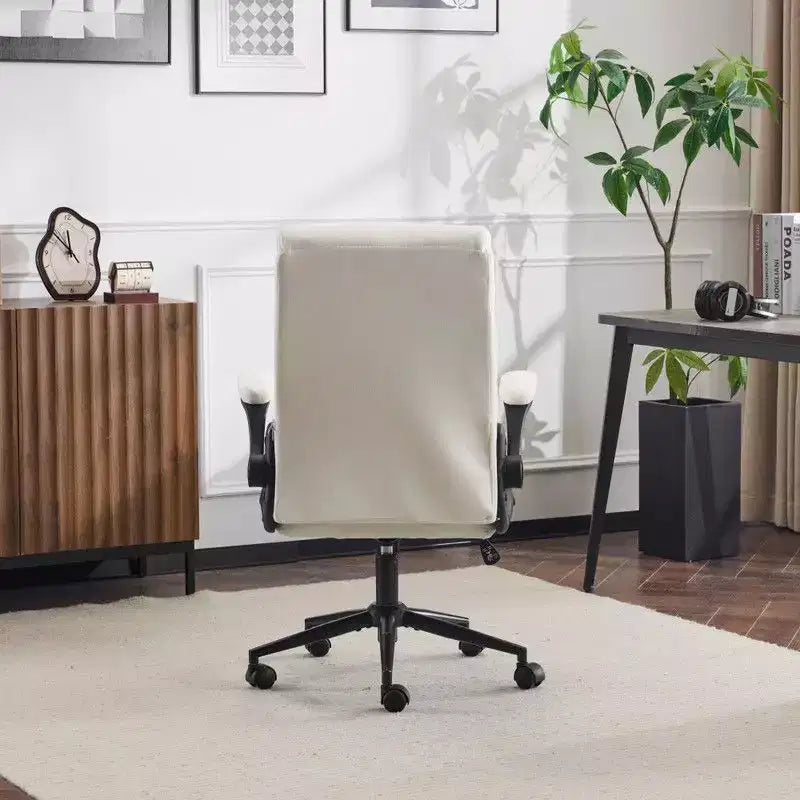Fauteuil de bureau pivotant mi-dossier en coton et lin avec accoudoirs réglables