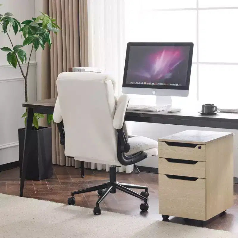 Fauteuil de bureau pivotant mi-dossier en coton et lin avec accoudoirs réglables