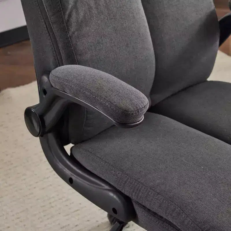 Fauteuil de bureau pivotant mi-dossier en coton et lin avec accoudoirs réglables