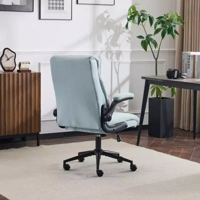 Fauteuil de bureau pivotant mi-dossier en coton et lin avec accoudoirs réglables