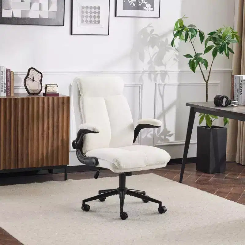 Fauteuil de bureau pivotant mi-dossier en coton et lin avec accoudoirs réglables