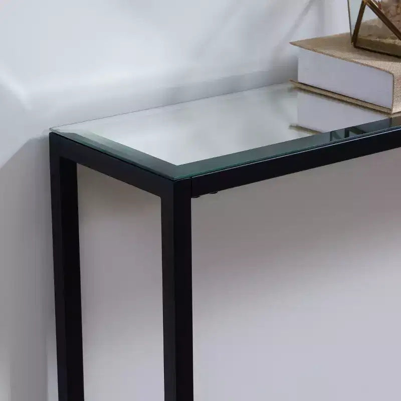 Console étroite et longue avec plateau miroir gris