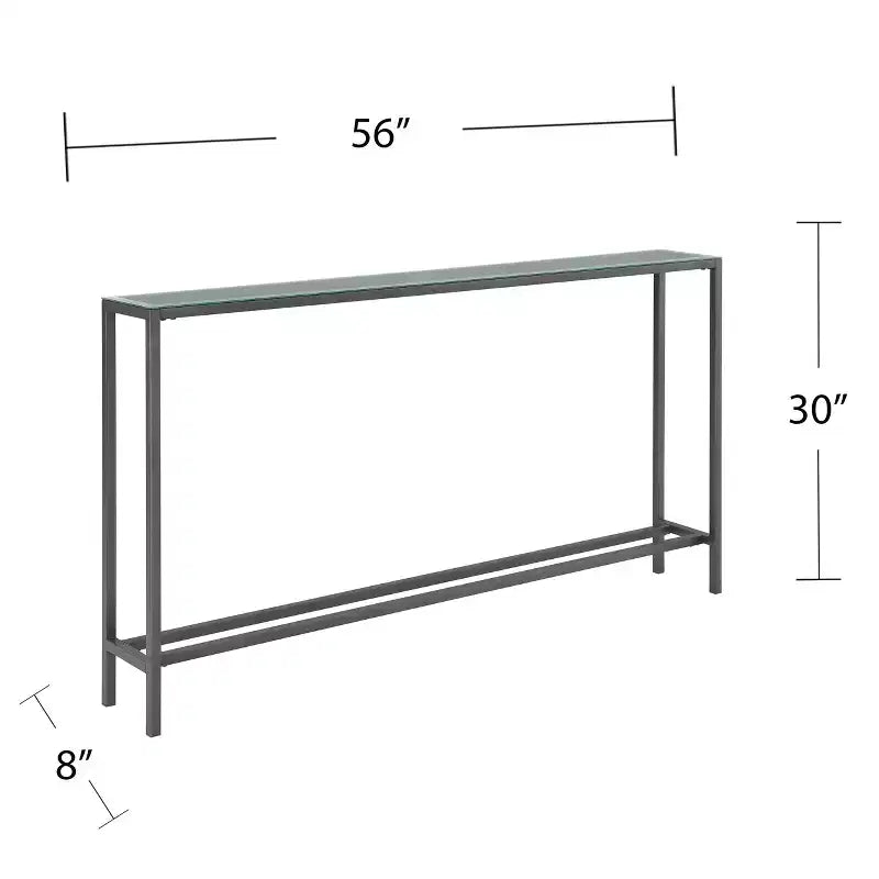 Console étroite et longue avec plateau miroir gris