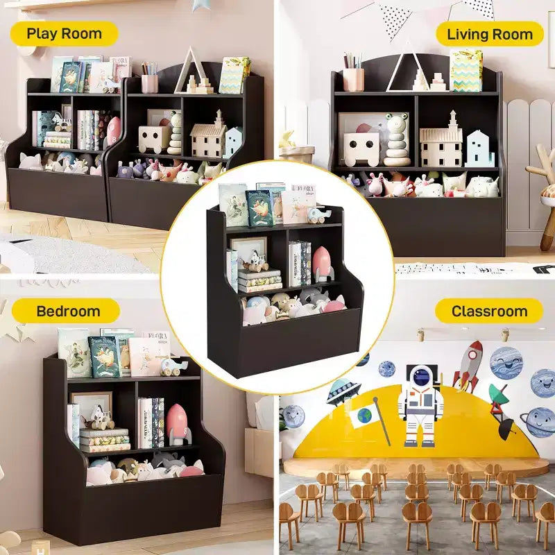 Étagère de rangement pour livres et jouets, meuble à 3 niveaux avec organiseur à casiers