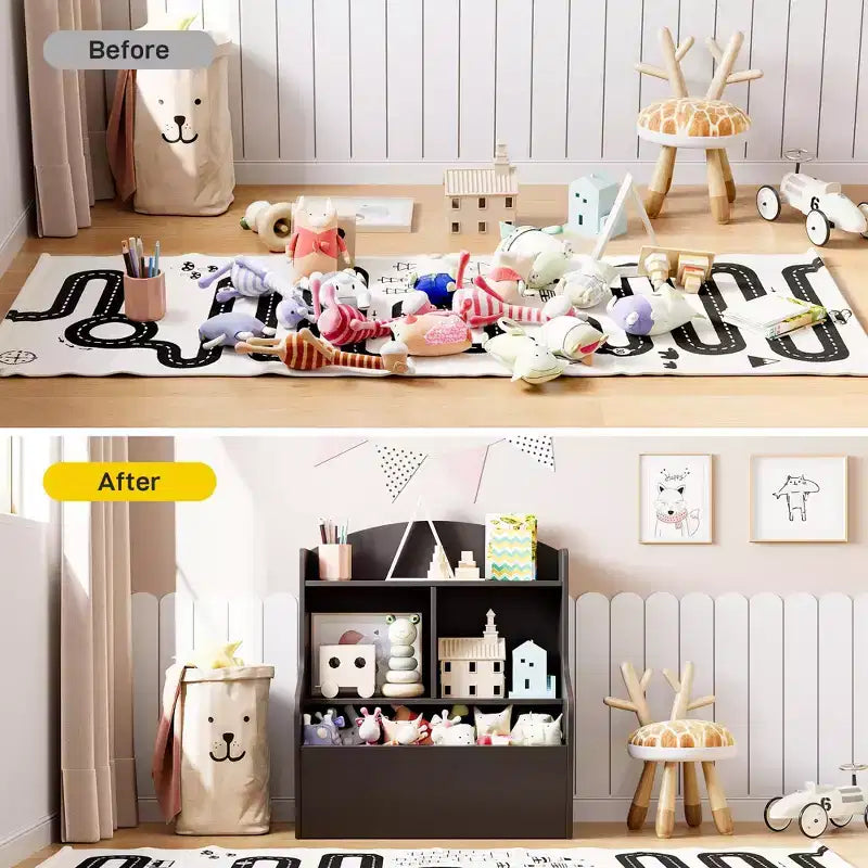 Étagère de rangement pour livres et jouets, meuble à 3 niveaux avec organiseur à casiers