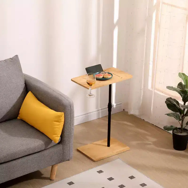 Table d'appoint en bambou réglable en hauteur en forme de C