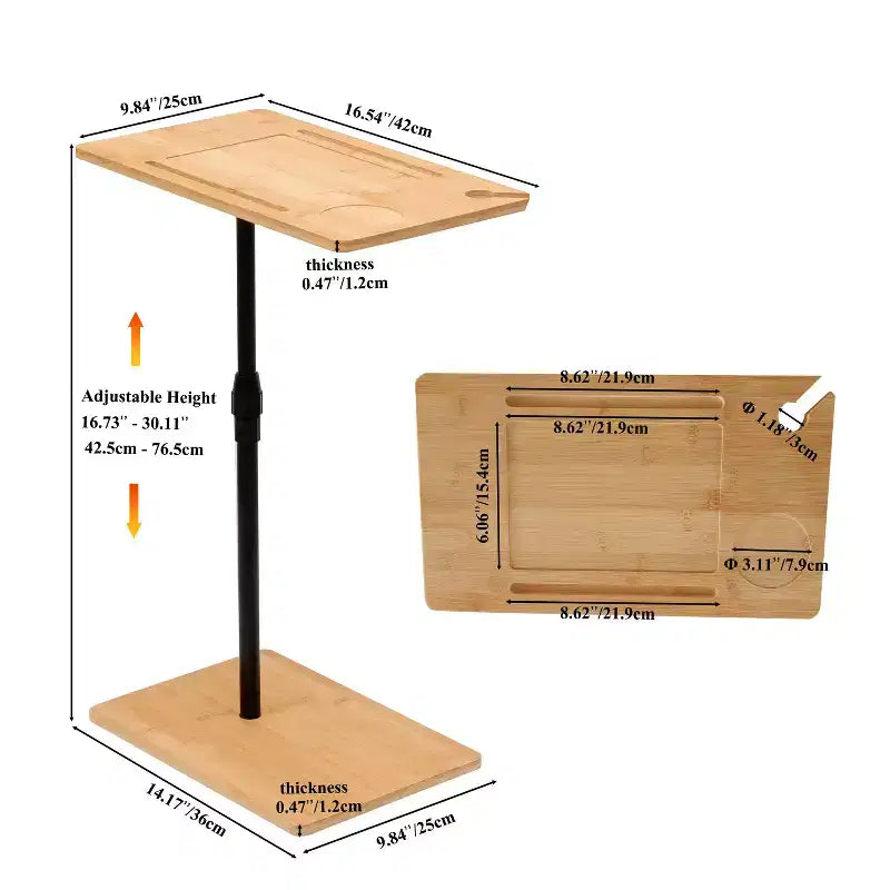 Table d'appoint en bambou réglable en hauteur en forme de C