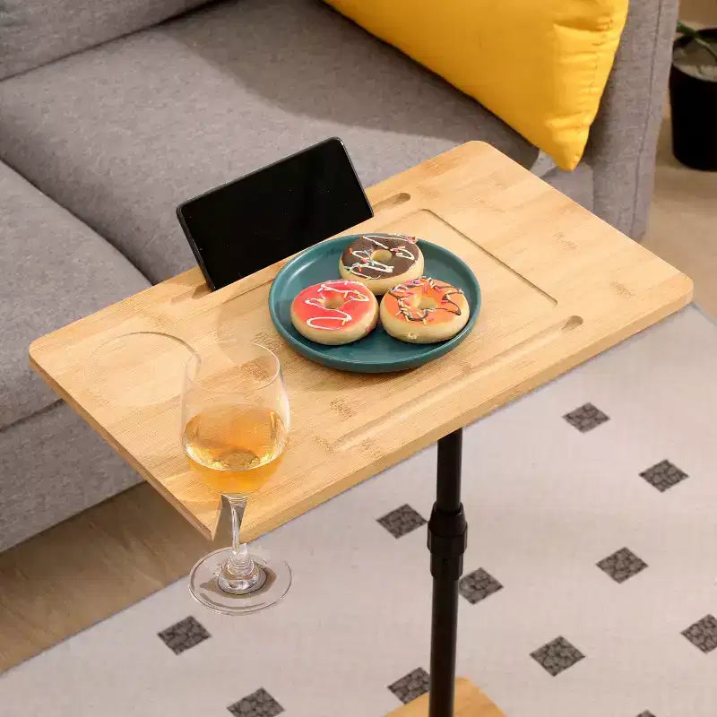 Table d'appoint en bambou réglable en hauteur en forme de C