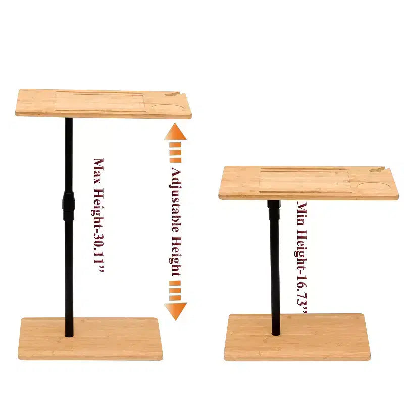 Table d'appoint en bambou réglable en hauteur en forme de C