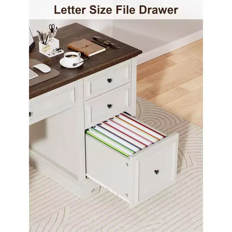 Bureau de direction avec tiroirs et classeur style ferme