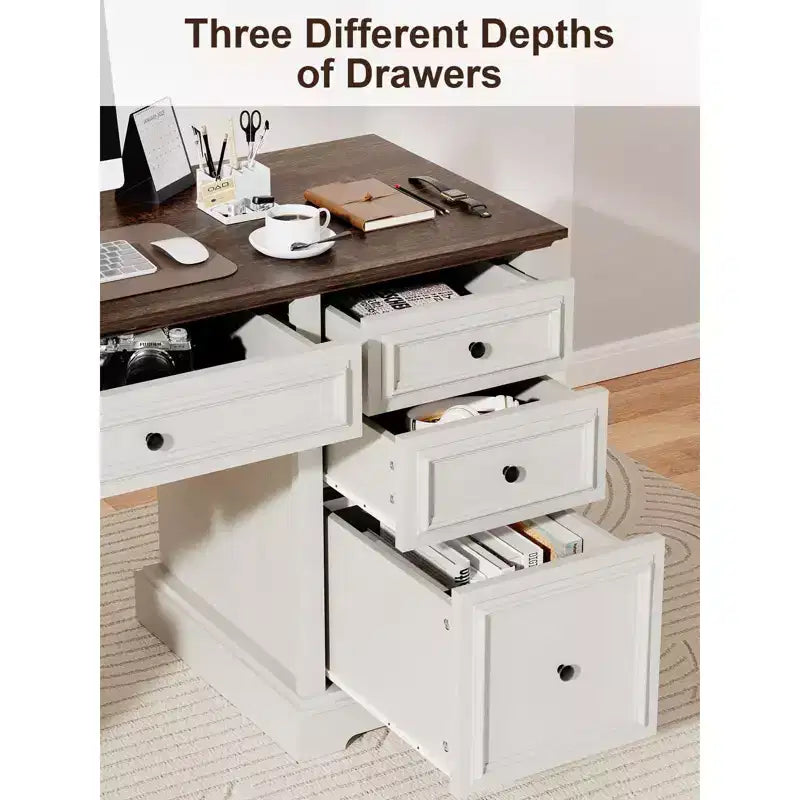 Bureau de direction avec tiroirs et classeur style ferme