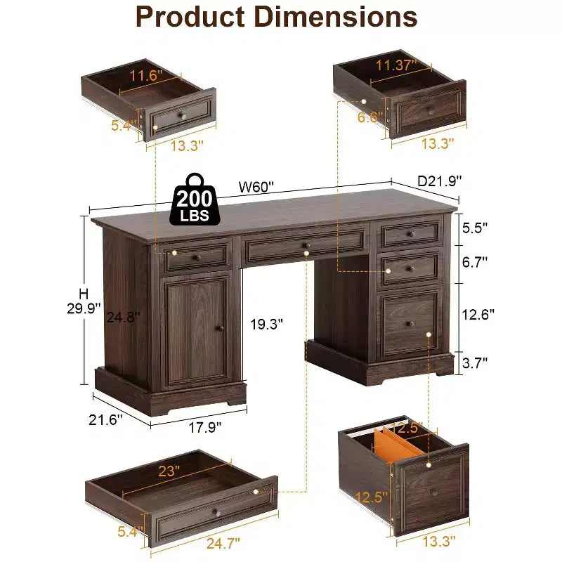 Bureau de direction avec tiroirs et classeur style ferme